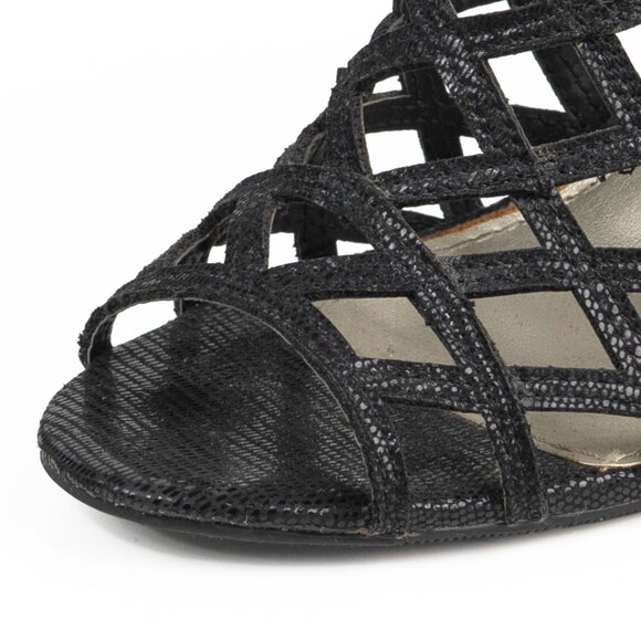 a.n.a Caroline Black Lattice Design Peep Toe High Heel Sandals Black 6.5 - Picture 13 of 14